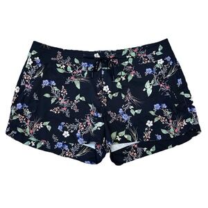 Athleta Black Floral Hudson Shortie Boardshorts 4  zippered pockets Size 14  EUC